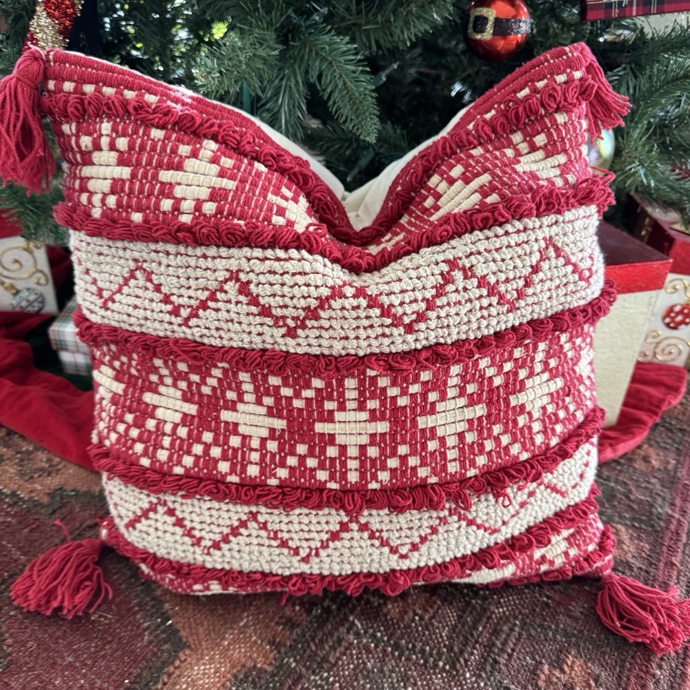 Magnolia Home by Joanna Gaines GLORIA Throw Pillow 18" Sq Loloi‎ Red Xmas Rare A